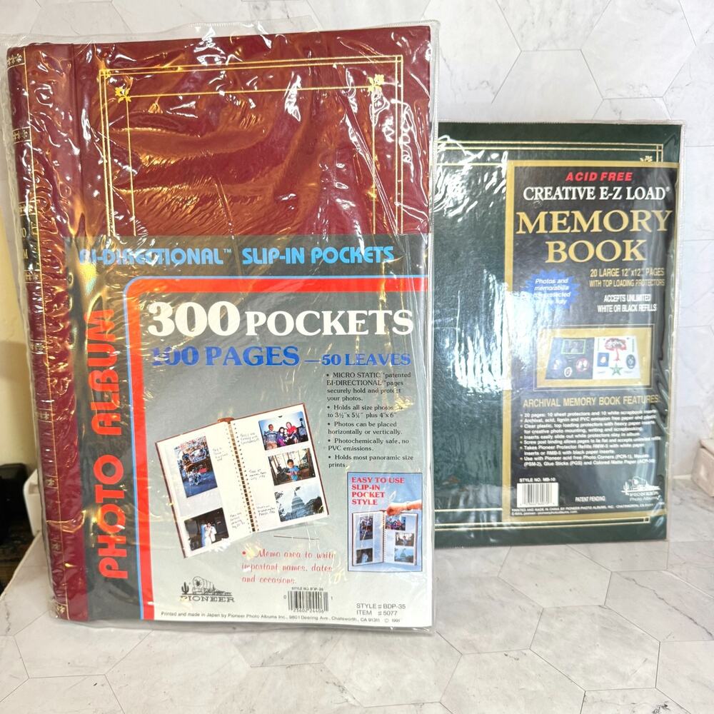 Set of 2 Vtg Pioneer Photo Albums Spiral 300 4X6 Pocket E-Z Load Memory Book NEW